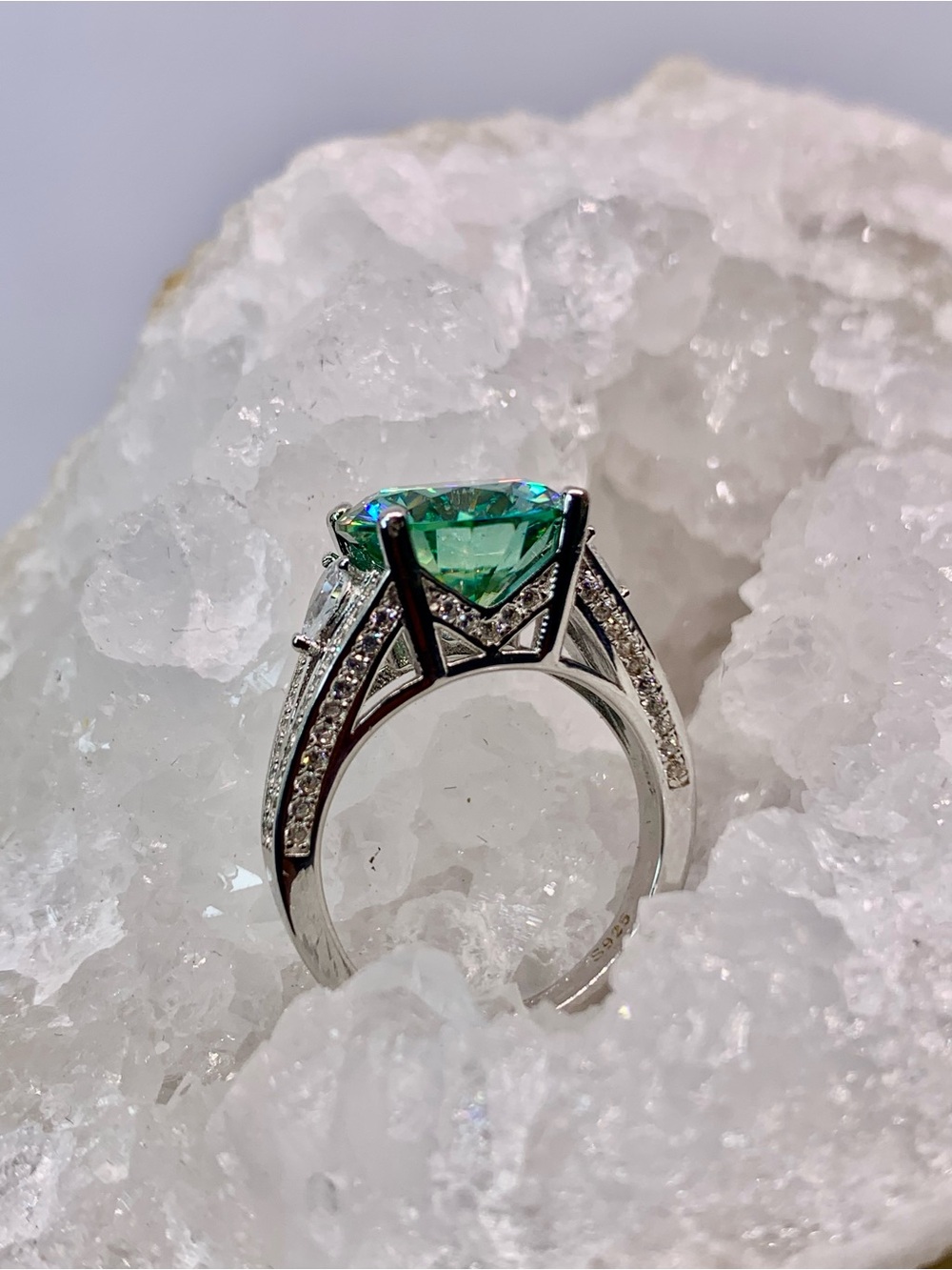 Green Blue Vintage Solitaire Moissanite Ring Women Jewelry 5 Ct 925 Silver GRA - Picture 10 of 11